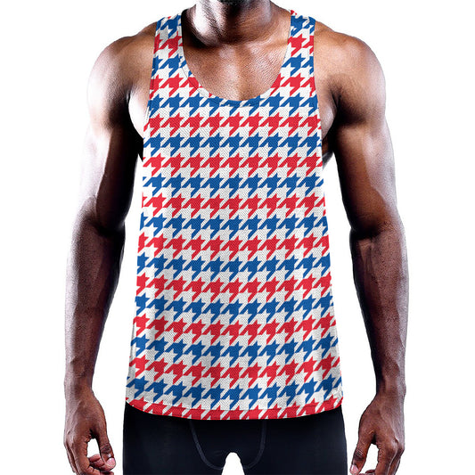 Red Blue And White Houndstooth Print Training Tank Top