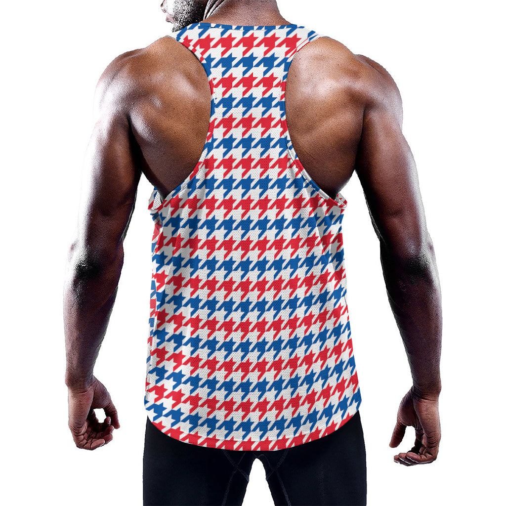Red Blue And White Houndstooth Print Training Tank Top