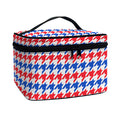 Red Blue And White Houndstooth Print Travel Makeup Bag