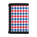 Red Blue And White Houndstooth Print Trifold Wallet