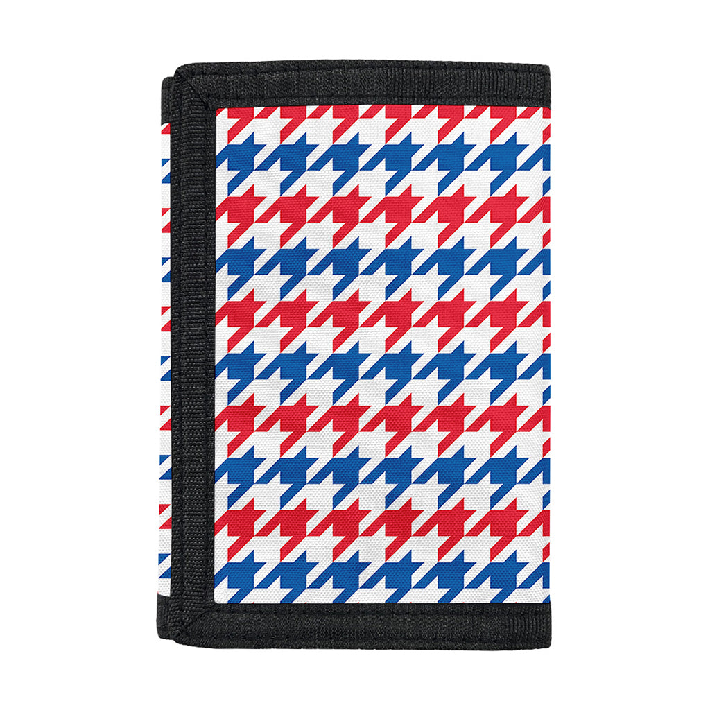 Red Blue And White Houndstooth Print Trifold Wallet