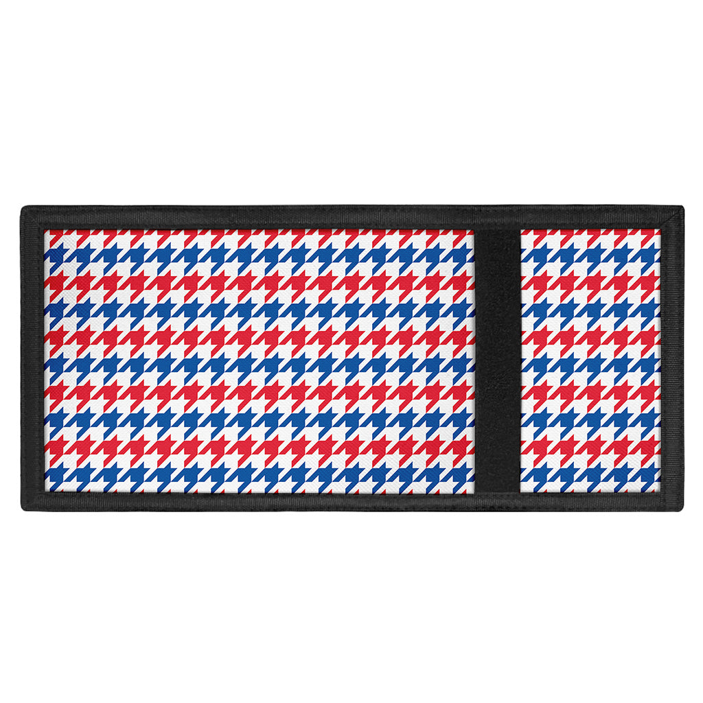 Red Blue And White Houndstooth Print Trifold Wallet