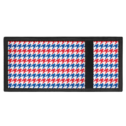 Red Blue And White Houndstooth Print Trifold Wallet