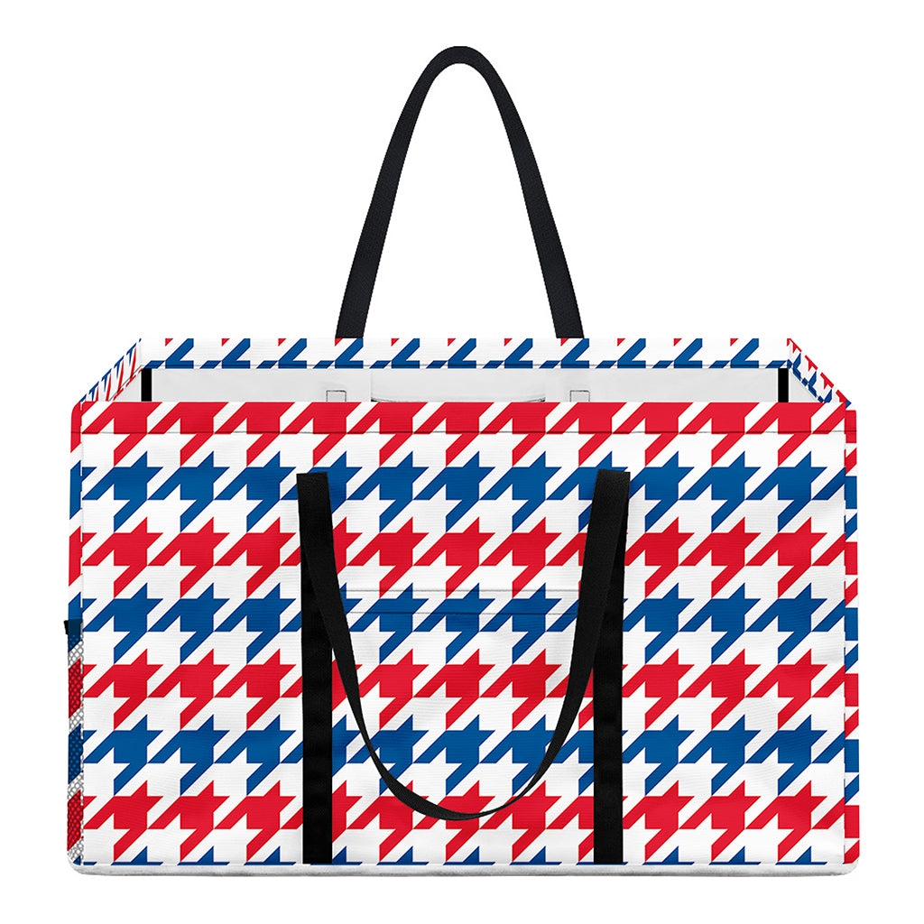 Red Blue And White Houndstooth Print Utility Tote Bag
