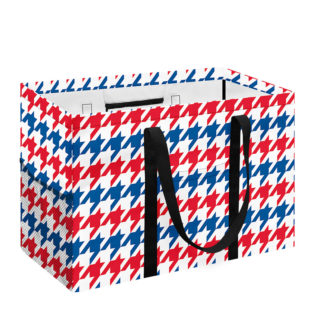 Red Blue And White Houndstooth Print Utility Tote Bag