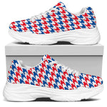 Red Blue And White Houndstooth Print White Chunky Shoes