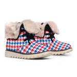Red Blue And White Houndstooth Print Winter Boots