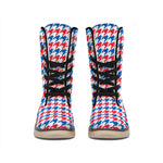 Red Blue And White Houndstooth Print Winter Boots
