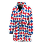Red Blue And White Houndstooth Print Women's Bathrobe