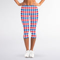 Red Blue And White Houndstooth Print Women's Capri Leggings