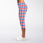 Red Blue And White Houndstooth Print Women's Capri Leggings