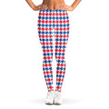 Red Blue And White Houndstooth Print Women's Leggings