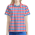 Red Blue And White Houndstooth Print Women's Polo Shirt