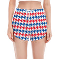Red Blue And White Houndstooth Print Women's Split Running Shorts