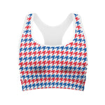 Red Blue And White Houndstooth Print Women's Sports Bra