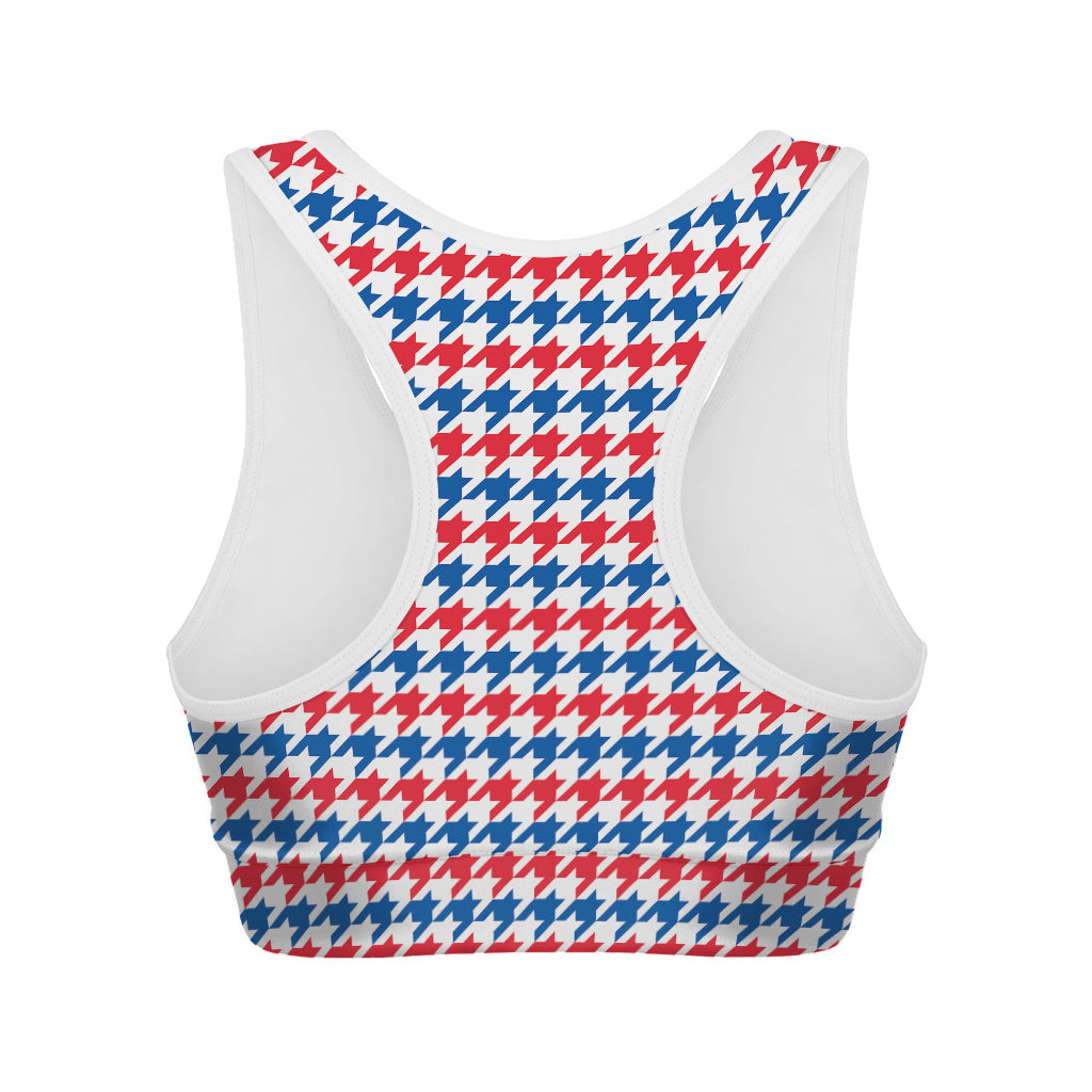 Red Blue And White Houndstooth Print Women's Sports Bra