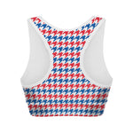 Red Blue And White Houndstooth Print Women's Sports Bra