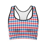 Red Blue And White Houndstooth Print Women's Sports Bra