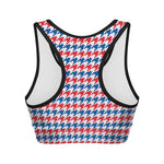 Red Blue And White Houndstooth Print Women's Sports Bra