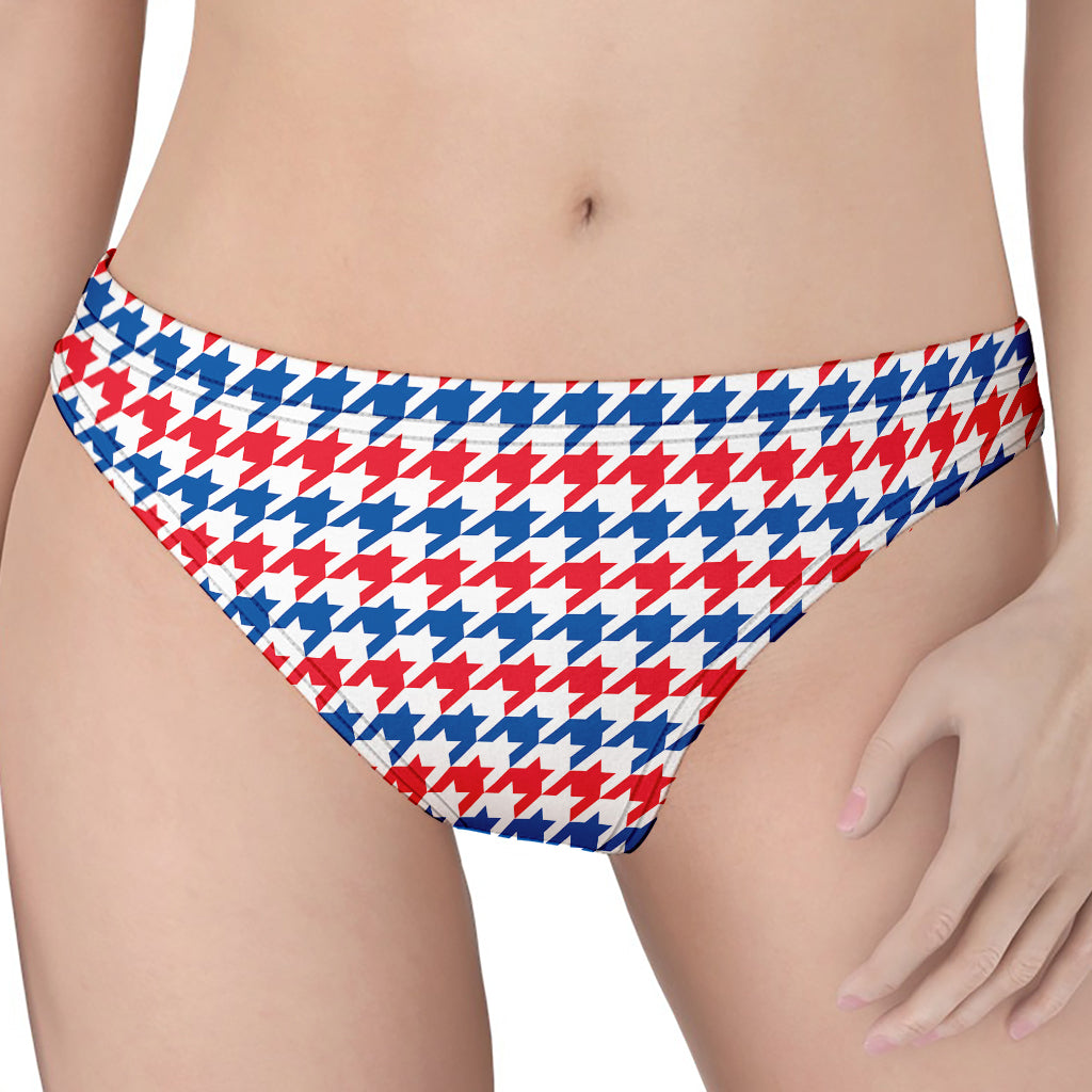 Red Blue And White Houndstooth Print Women's Thong