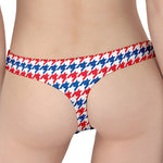 Red Blue And White Houndstooth Print Women's Thong