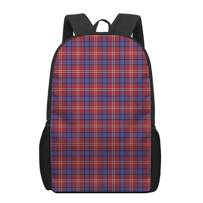 Red Blue And White Tartan Pattern Print 17 Inch Backpack