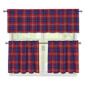 Red Blue And White Tartan Pattern Print 3 Piece Kitchen Curtains