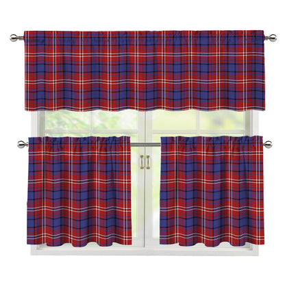 Red Blue And White Tartan Pattern Print 3 Piece Kitchen Curtains