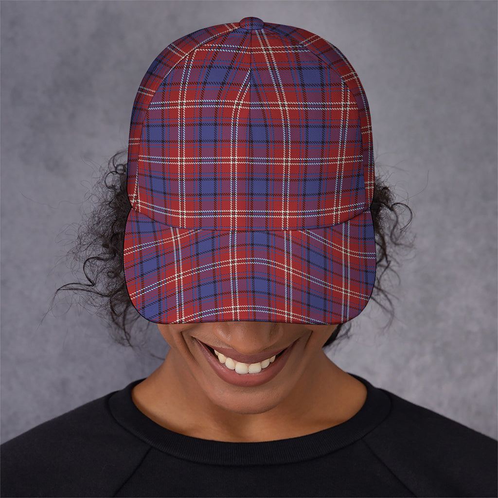Red Blue And White Tartan Pattern Print Baseball Cap