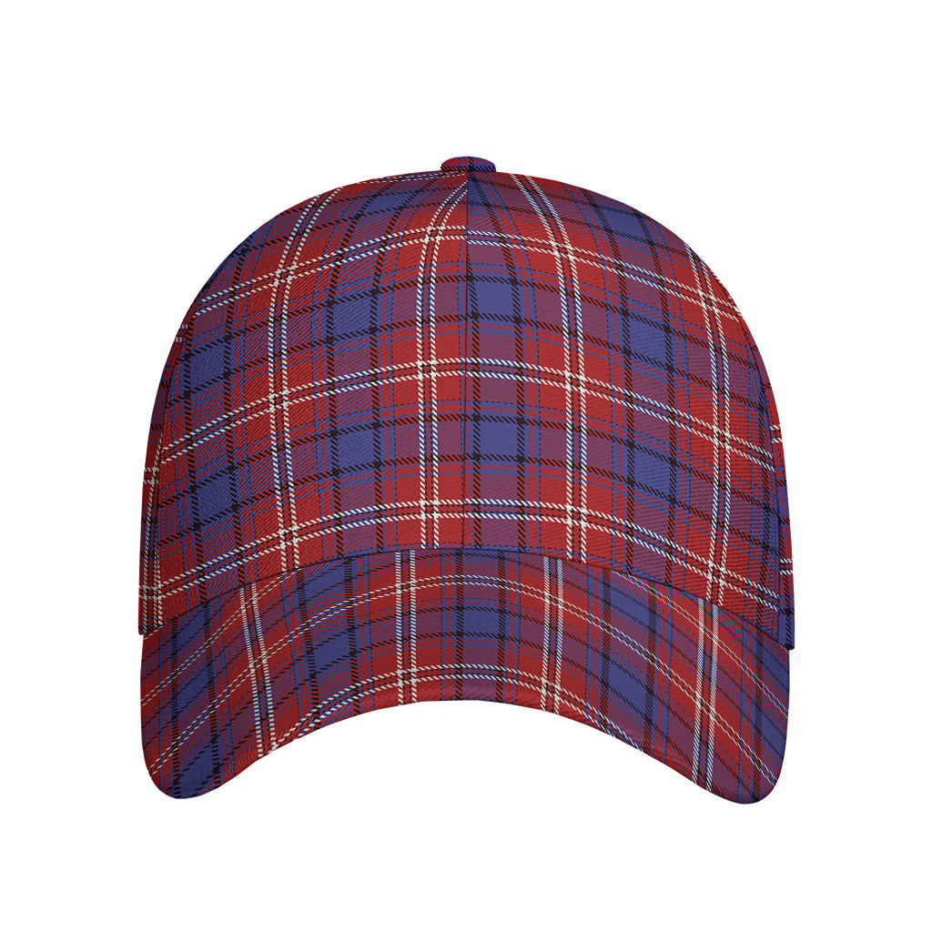 Red Blue And White Tartan Pattern Print Baseball Cap