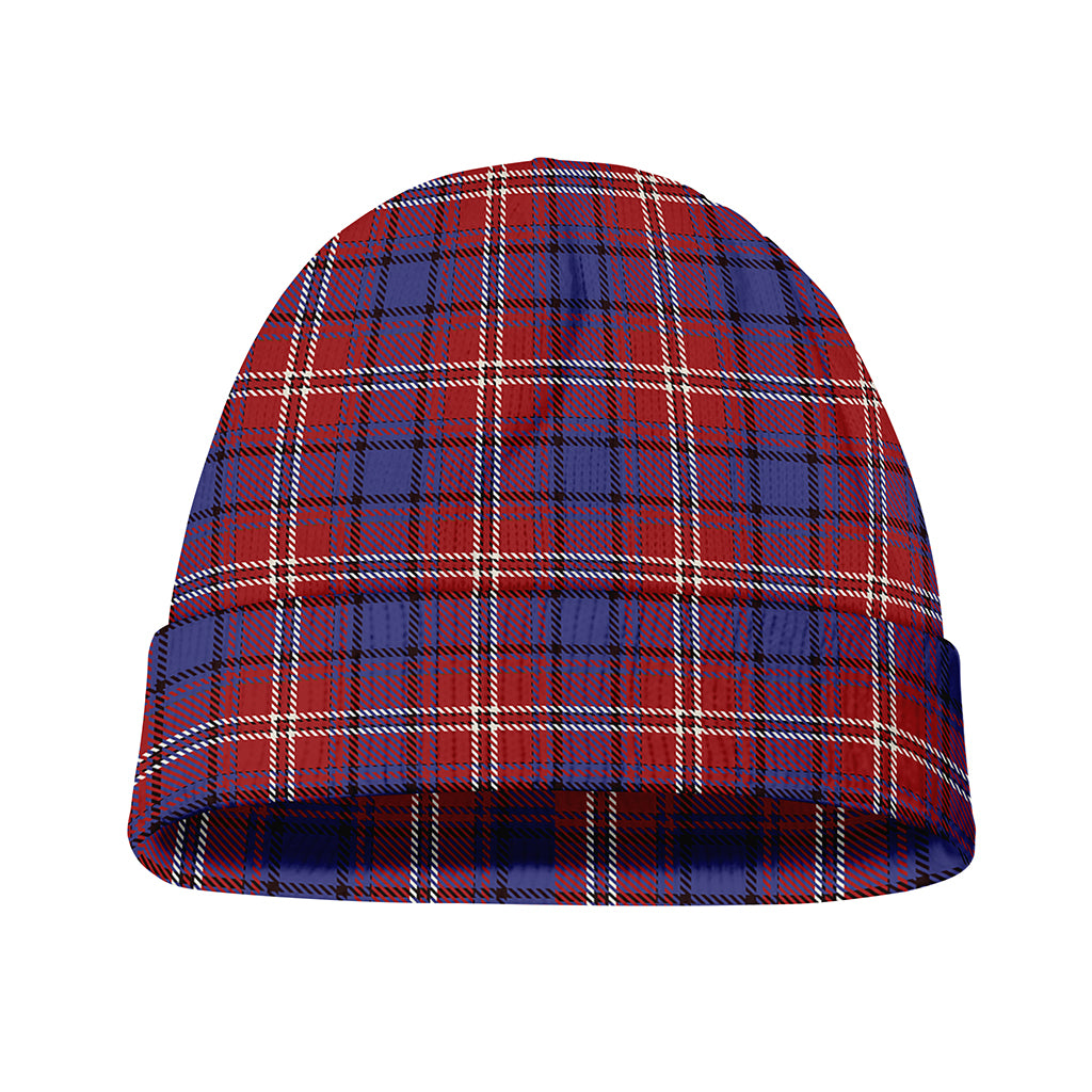 Red Blue And White Tartan Pattern Print Beanie