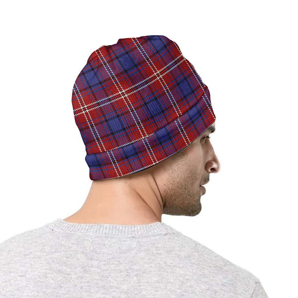 Red Blue And White Tartan Pattern Print Beanie
