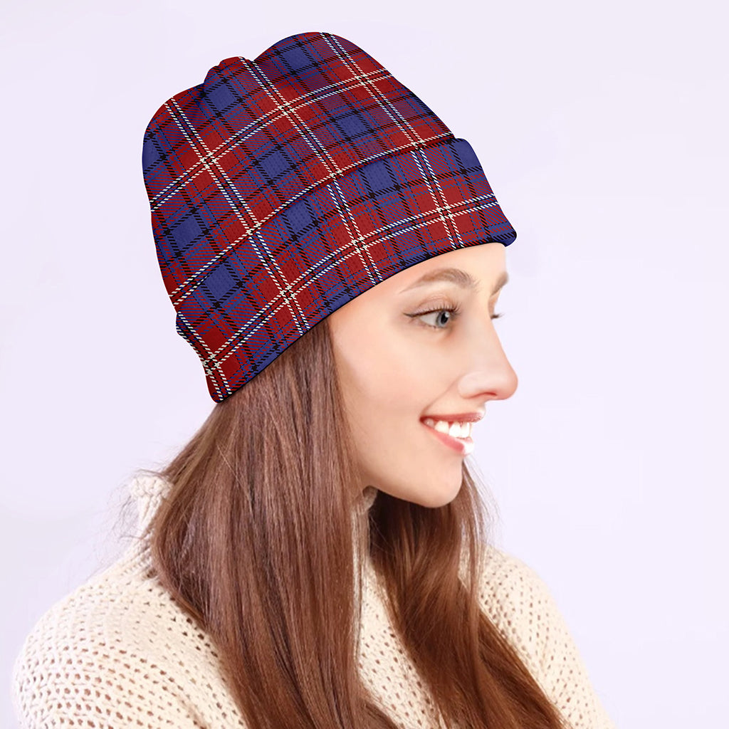 Red Blue And White Tartan Pattern Print Beanie