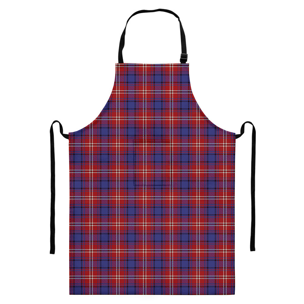 Red Blue And White Tartan Pattern Print Bib Apron With Pocket