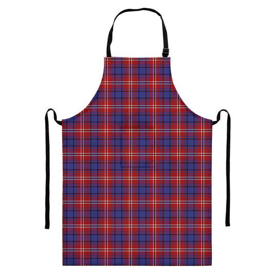 Red Blue And White Tartan Pattern Print Bib Apron With Pocket