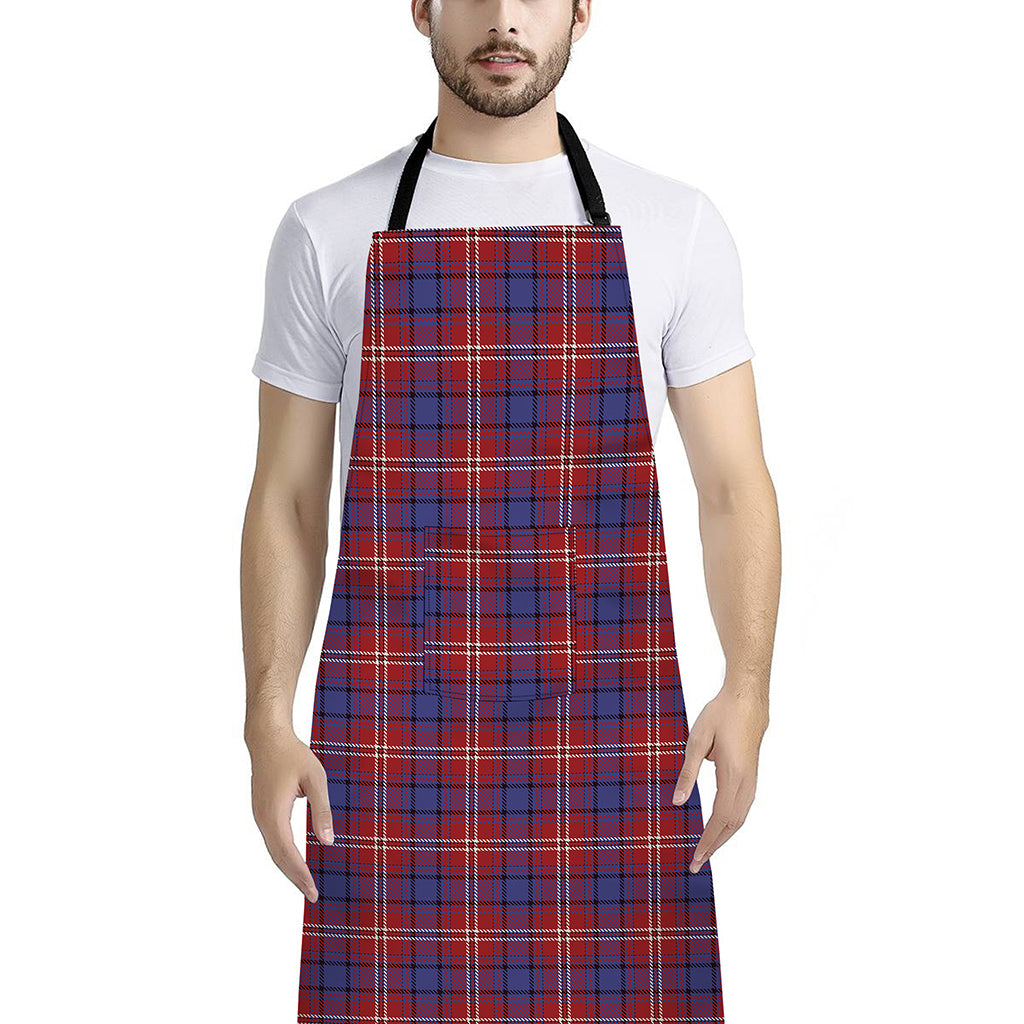 Red Blue And White Tartan Pattern Print Bib Apron With Pocket