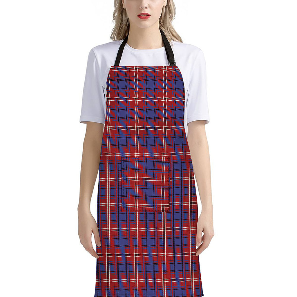 Red Blue And White Tartan Pattern Print Bib Apron With Pocket