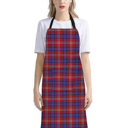 Red Blue And White Tartan Pattern Print Bib Apron With Pocket