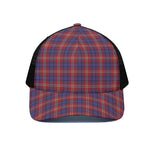 Red Blue And White Tartan Pattern Print Black Mesh Trucker Cap