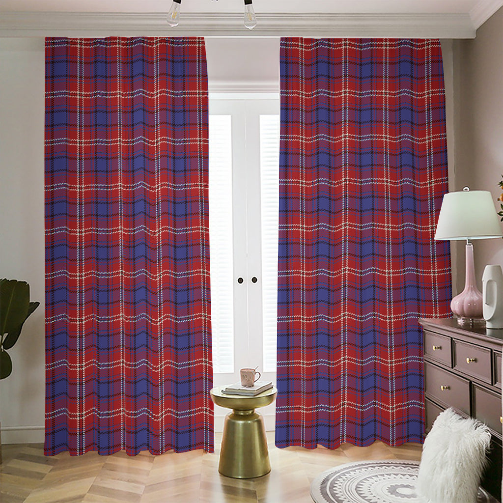 Red Blue And White Tartan Pattern Print Blackout Pencil Pleat Curtains