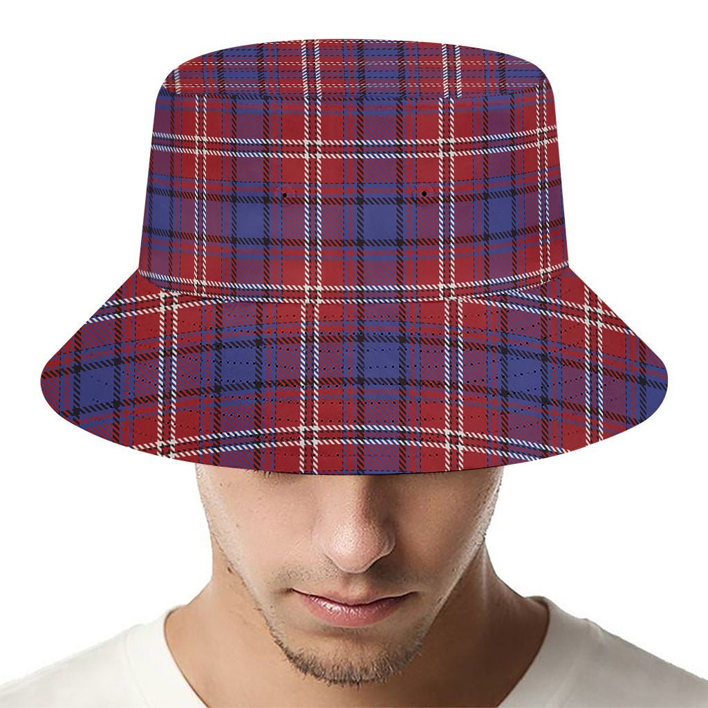 Red Blue And White Tartan Pattern Print Bucket Hat