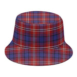 Red Blue And White Tartan Pattern Print Bucket Hat
