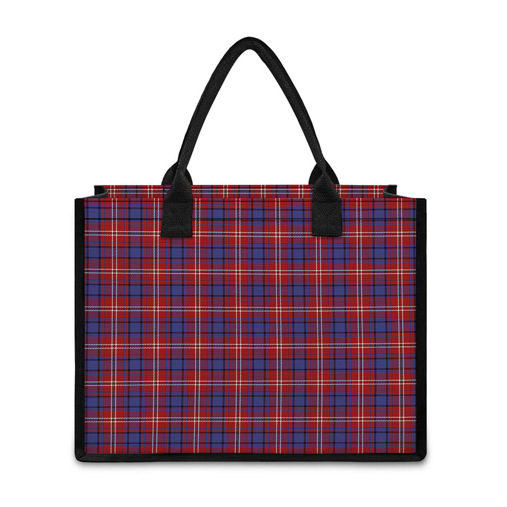 Red Blue And White Tartan Pattern Print Canvas Tote Bag