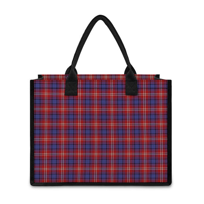 Red Blue And White Tartan Pattern Print Canvas Tote Bag
