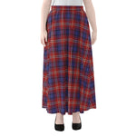 Red Blue And White Tartan Pattern Print Chiffon Maxi Skirt