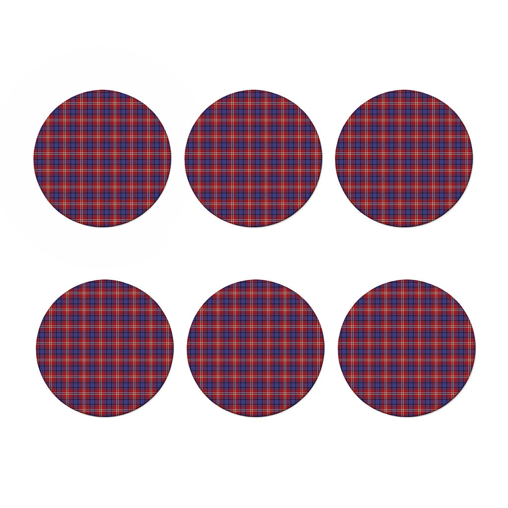Red Blue And White Tartan Pattern Print Coaster Set