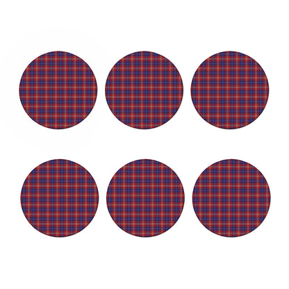 Red Blue And White Tartan Pattern Print Coaster Set