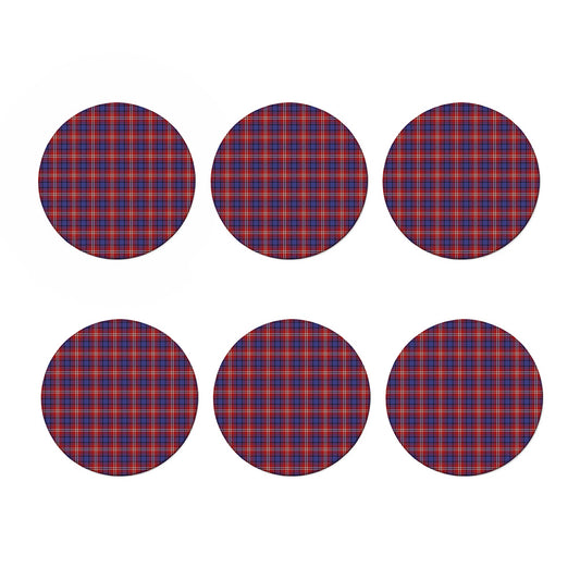 Red Blue And White Tartan Pattern Print Coaster Set