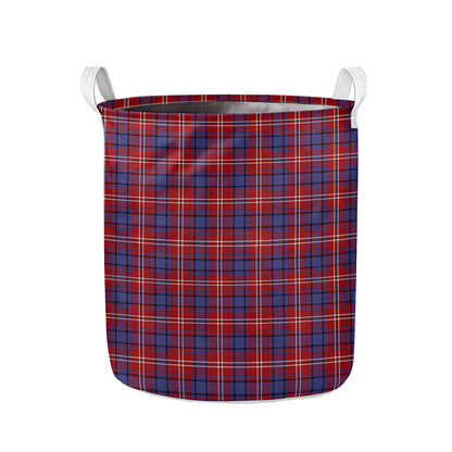 Red Blue And White Tartan Pattern Print Collapsible Laundry Basket