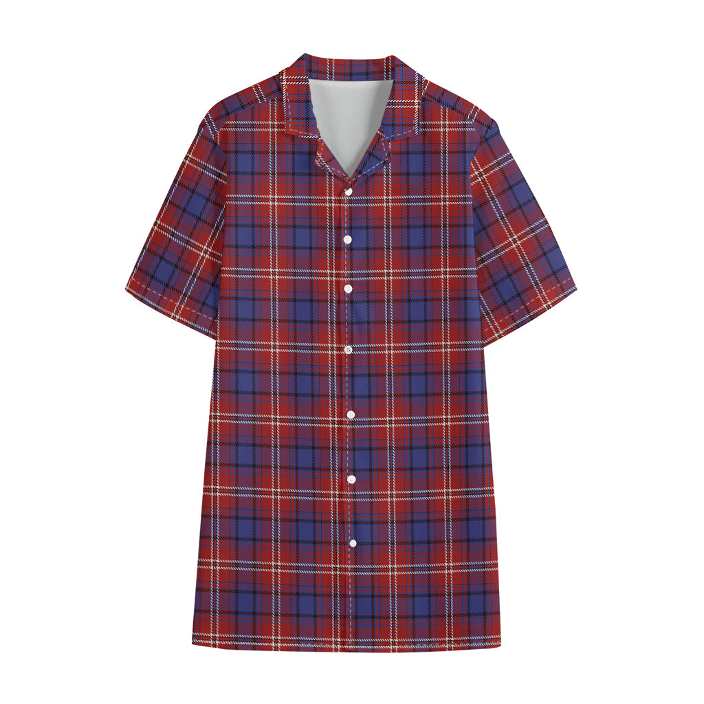 Red Blue And White Tartan Pattern Print Cotton Hawaiian Shirt